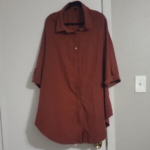Rust Button-Up Shirt Dress